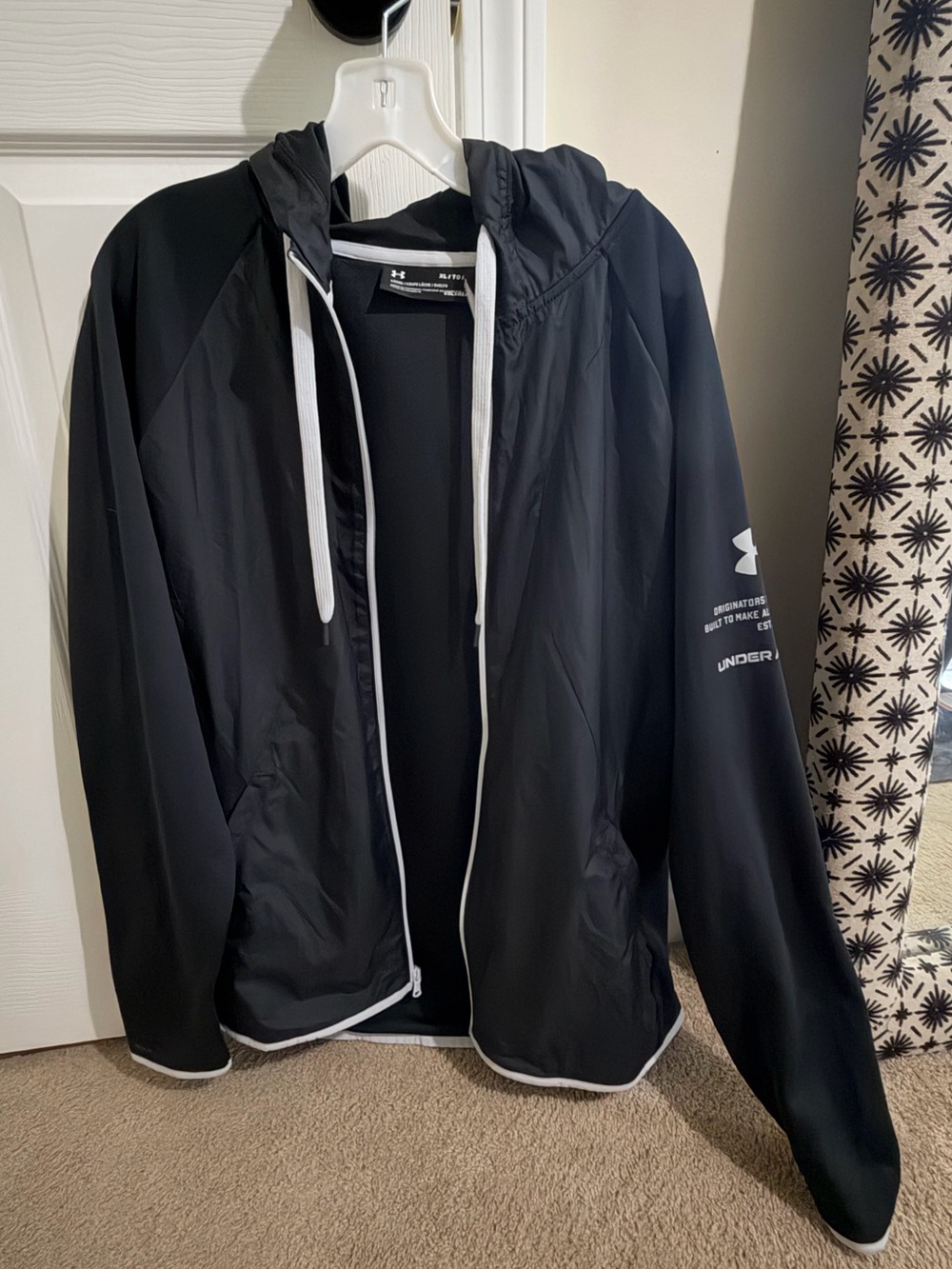 Under Armour Black Lightweight Hooded Windbreaker Jacket with White Trim